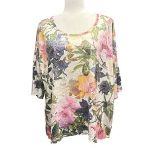 Tribal Jeans Womens Floral Knit Top Lily Print Multi Color Size Small NWT